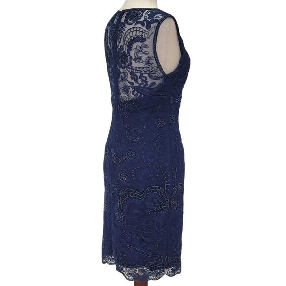 NWT Women's Navy Blue Scoop Neck Short Dress with Beautiful Detailed Overlay - Picture 5 of 6